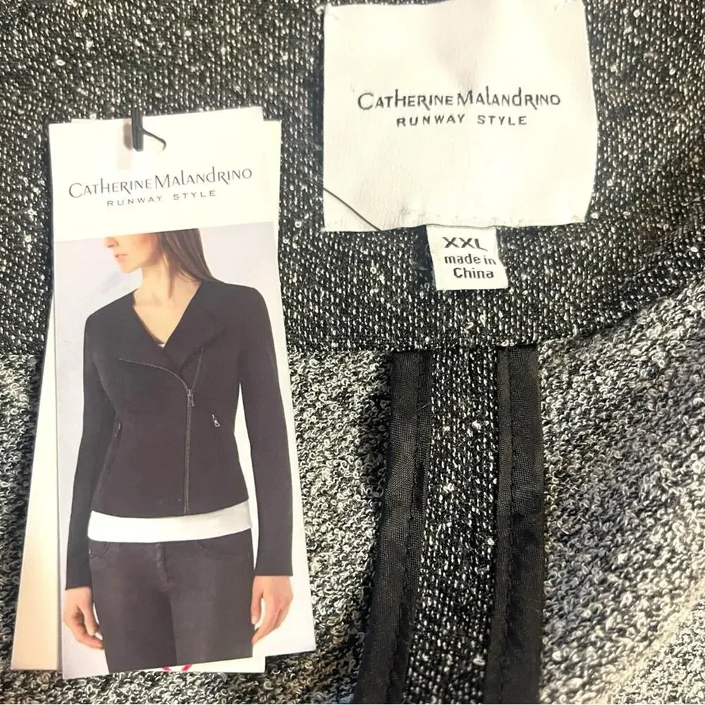 Catherine Malandrino Runway Style Asymmetrical Zip Moto Jacket Black XXL